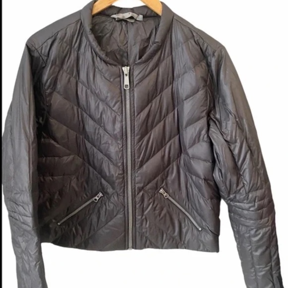 Athleta Geneva Goose Down Filled Shadow Gray Quilted Short Puffer Jacket, Sz XXS - Picture 1 of 6